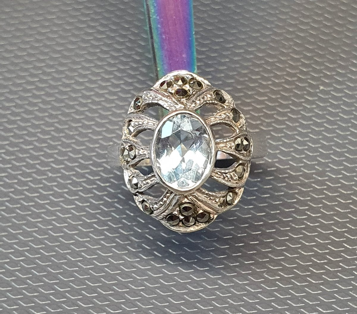 bague argent aigue marine art déco-photo-4
