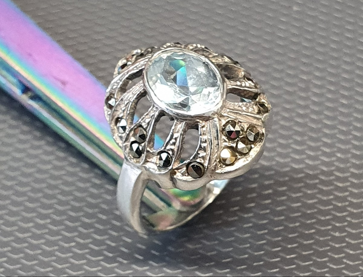 bague argent aigue marine art déco