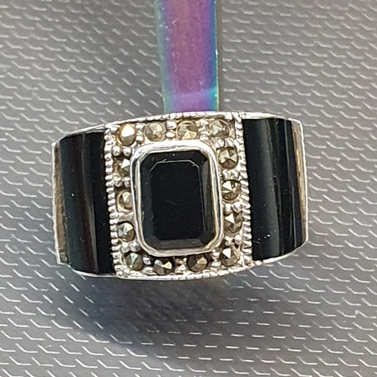 Grosse bague argent onyx noir art déco-photo-2