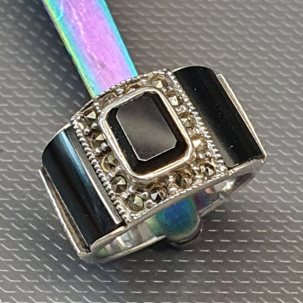 Grosse bague argent onyx noir art déco-photo-3