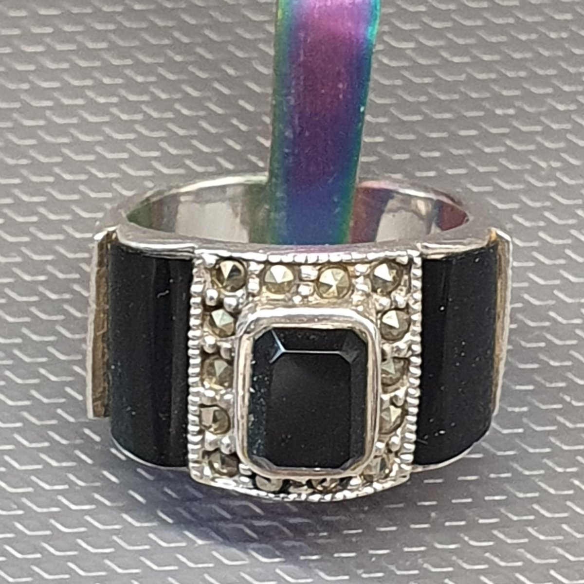 Grosse bague argent onyx noir art déco-photo-4