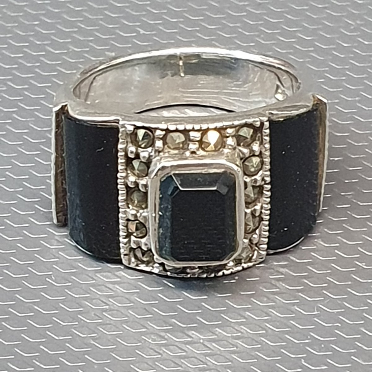 Grosse bague argent onyx noir art déco-photo-1