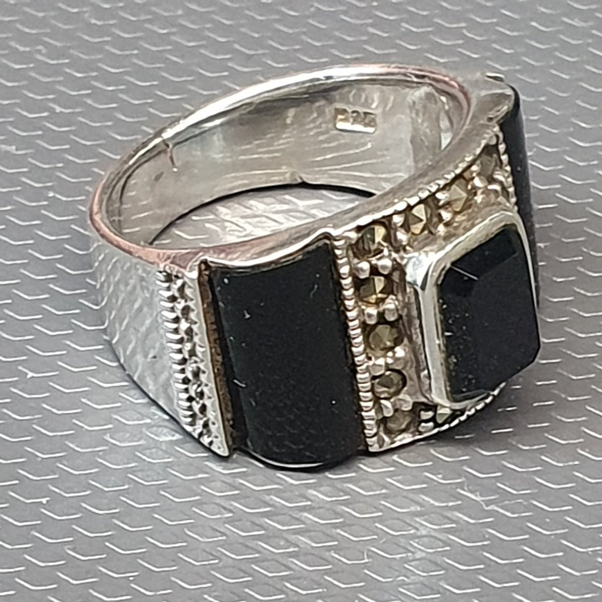 Grosse bague argent onyx noir art déco-photo-2