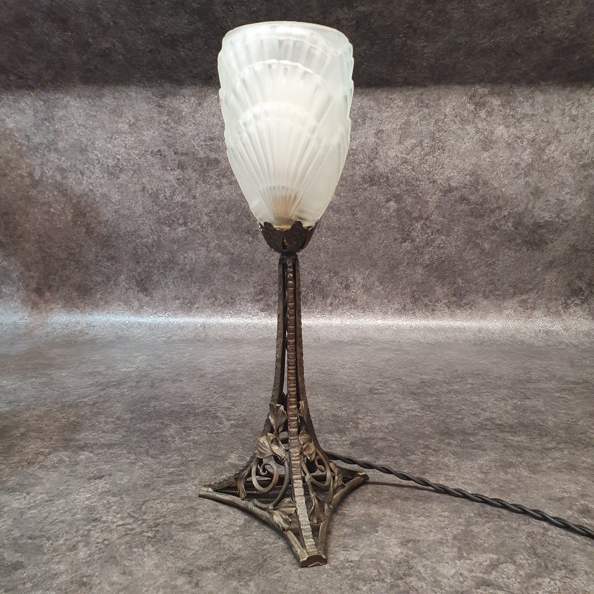 lampe art nouveau en fer forgé feuille de ginkgo-photo-3