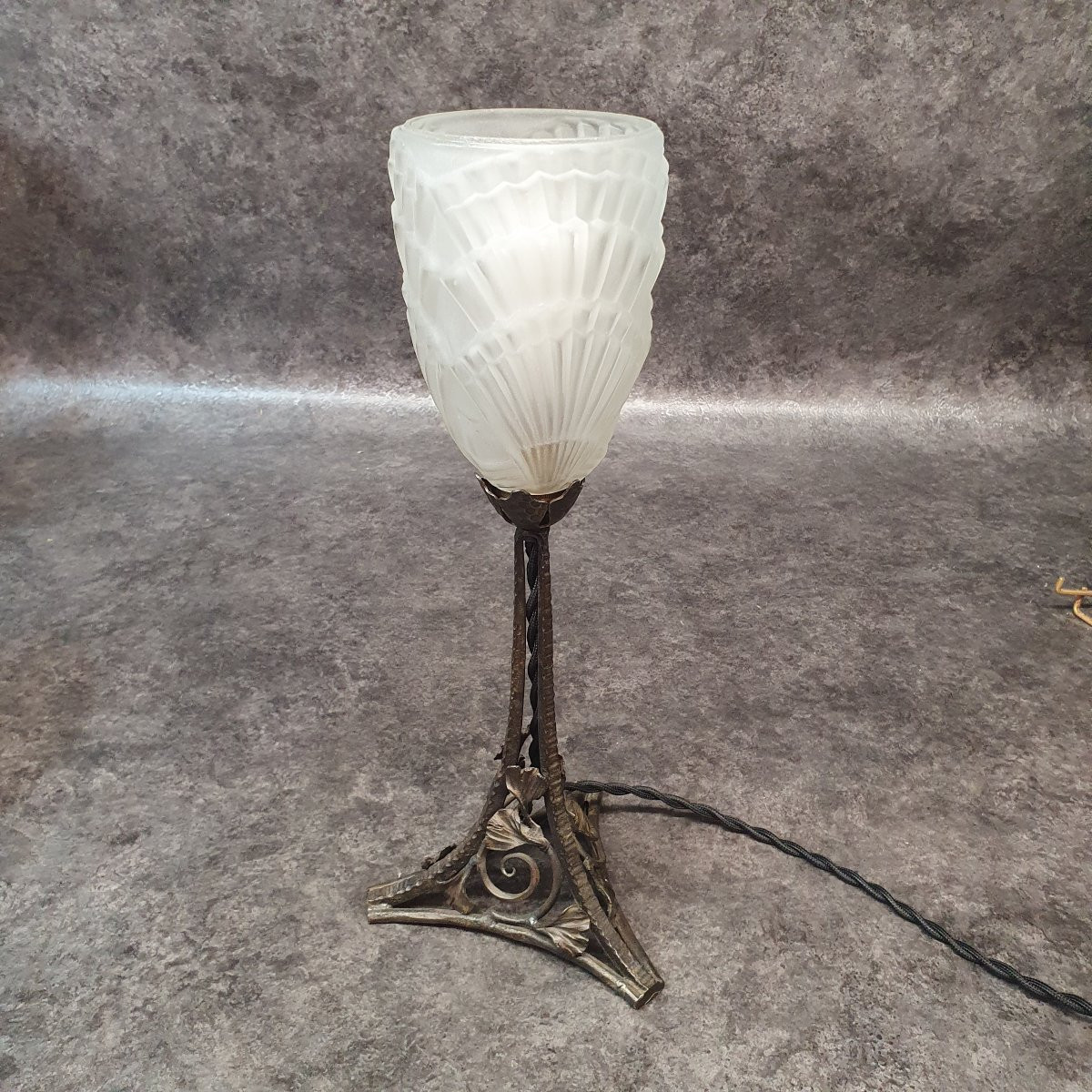 lampe art nouveau en fer forgé feuille de ginkgo-photo-4