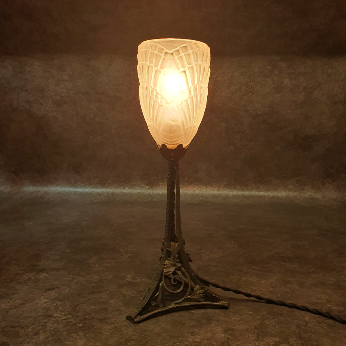 lampe art nouveau en fer forgé feuille de ginkgo-photo-6
