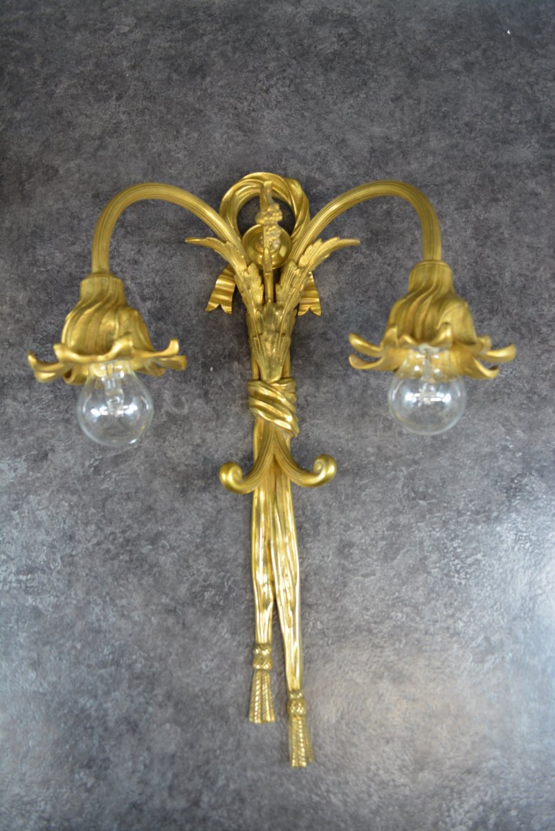 Pair Of Gold-plated Bronze Wall Sconces-photo-4