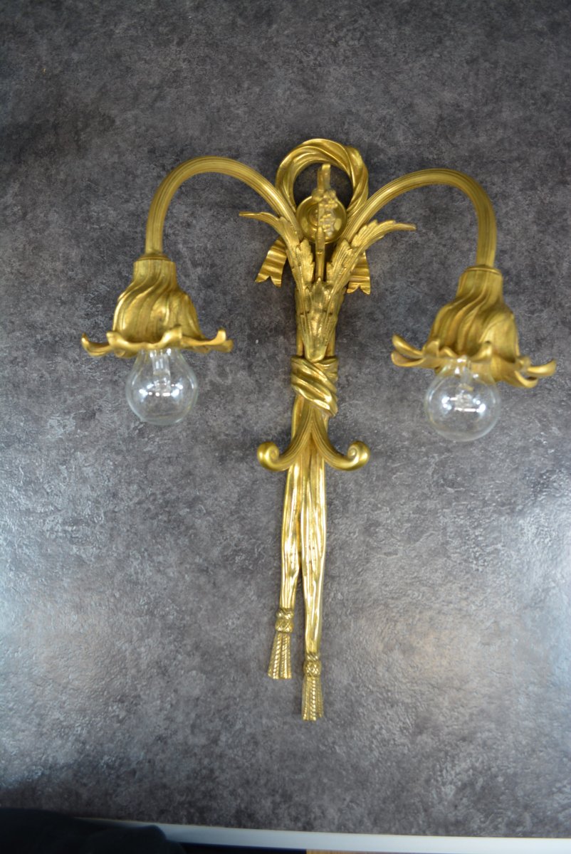 Pair Of Gold-plated Bronze Wall Sconces-photo-1