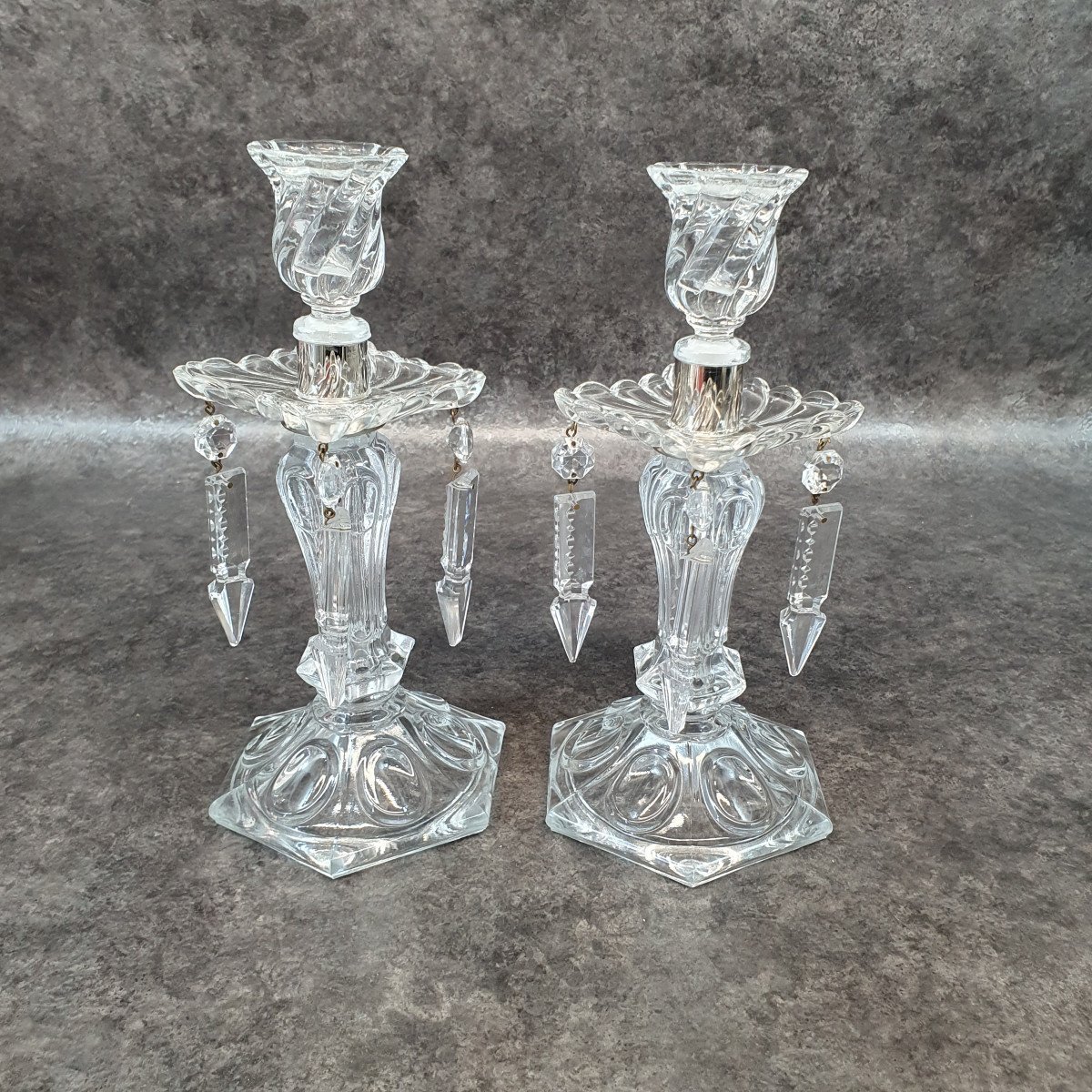 Paire De Bougeoir En Cristal-photo-3
