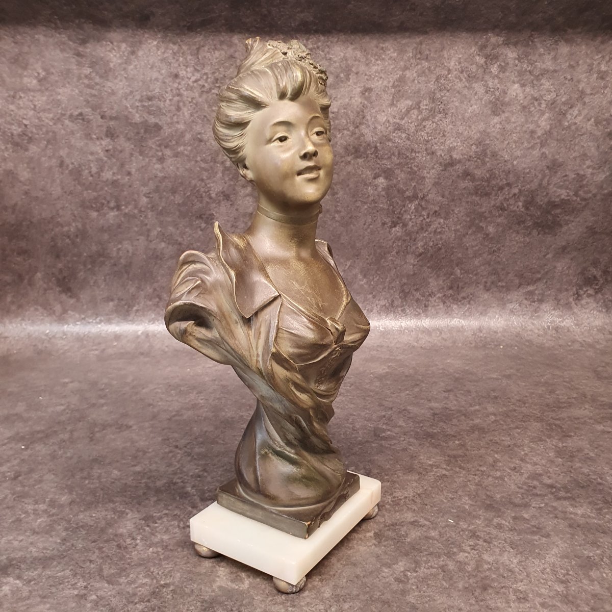 Art Nouveau Terracotta Bust Signed By Caudray-photo-2