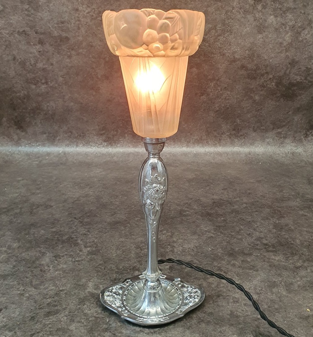 Art Deco Nickel-plated Bronze Lamp -photo-2