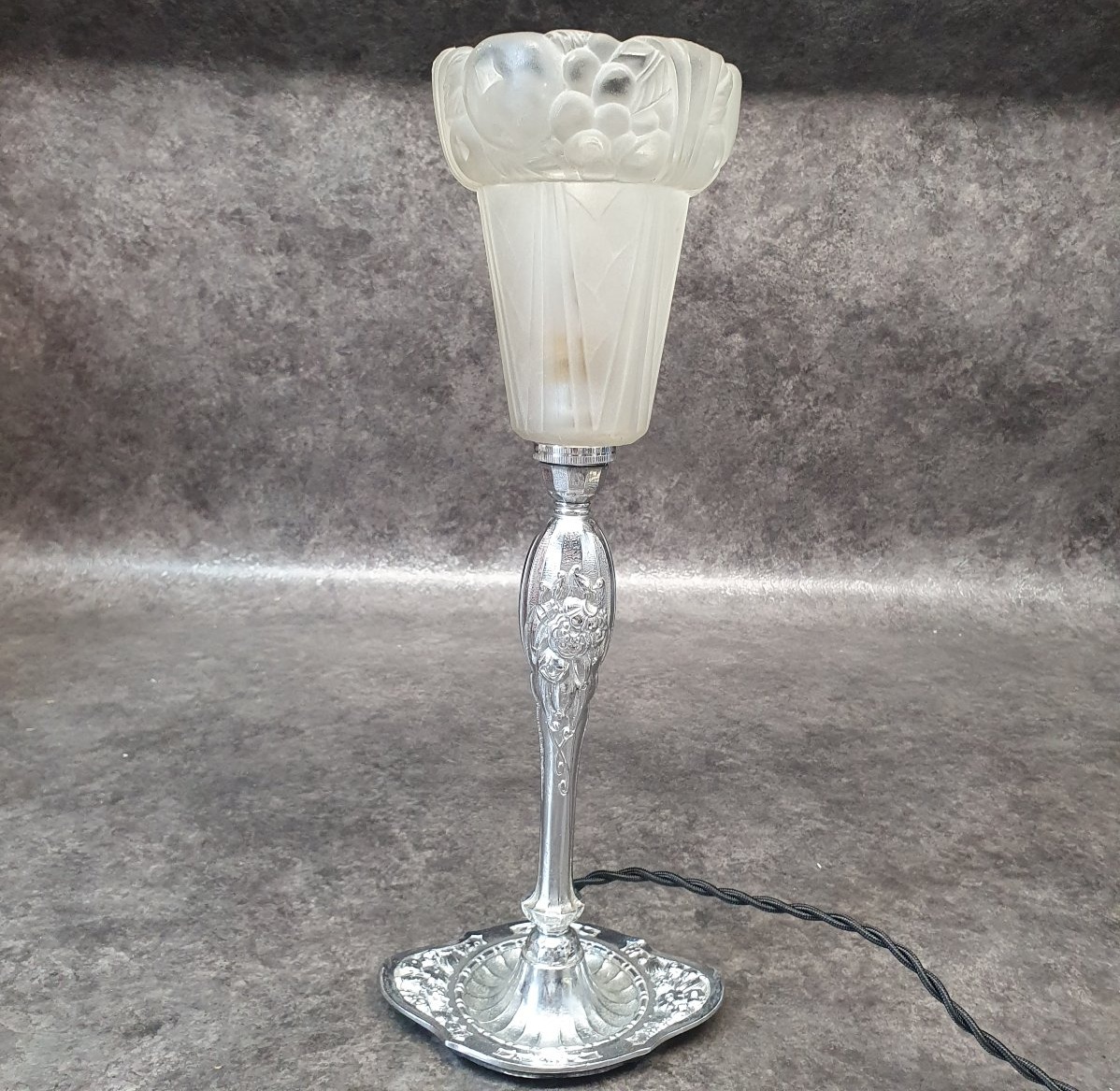 Art Deco Nickel-plated Bronze Lamp -photo-4