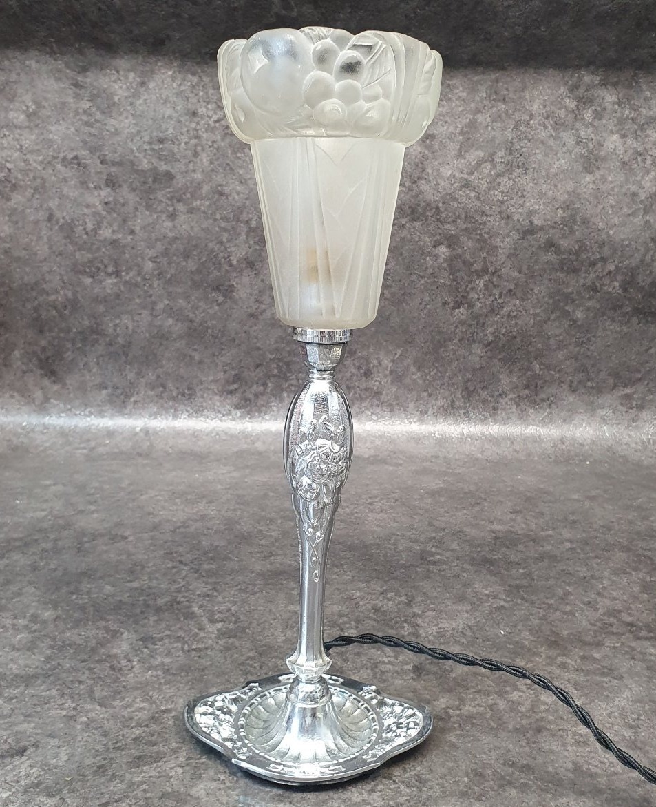 Art Deco Nickel-plated Bronze Lamp -photo-1