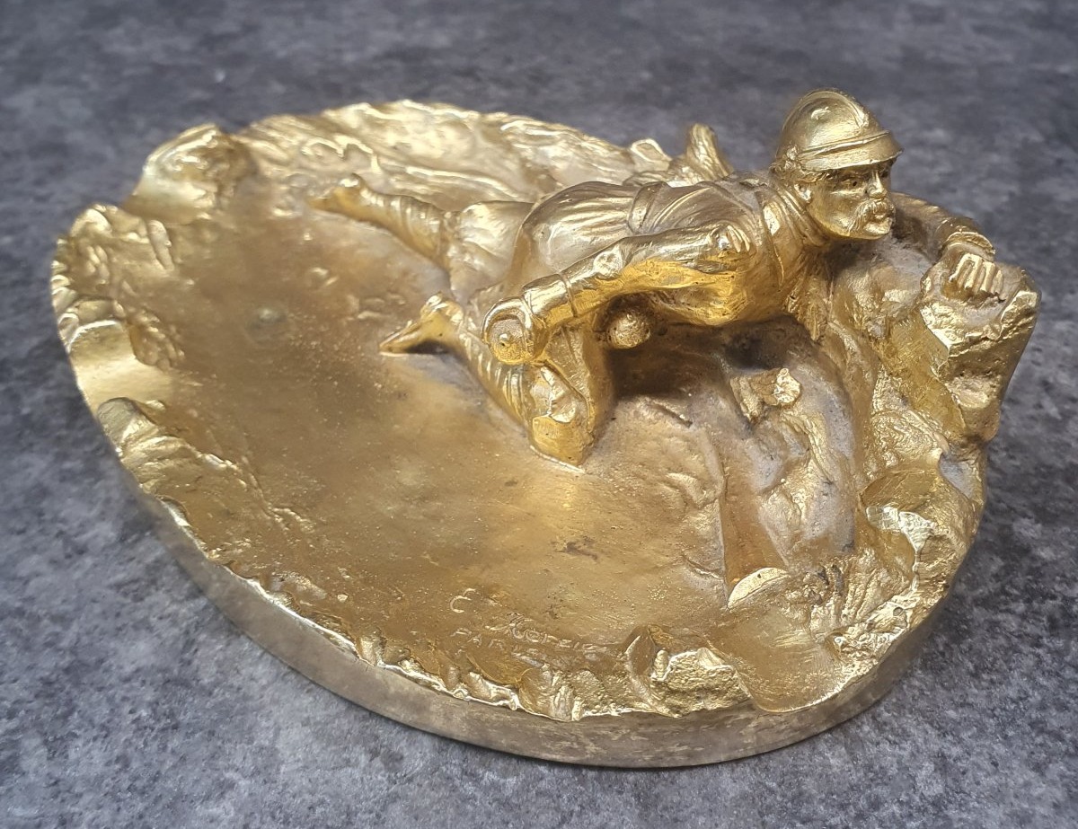 bronze doré signé E HERZIC scène militaire 1ere guerre-photo-2
