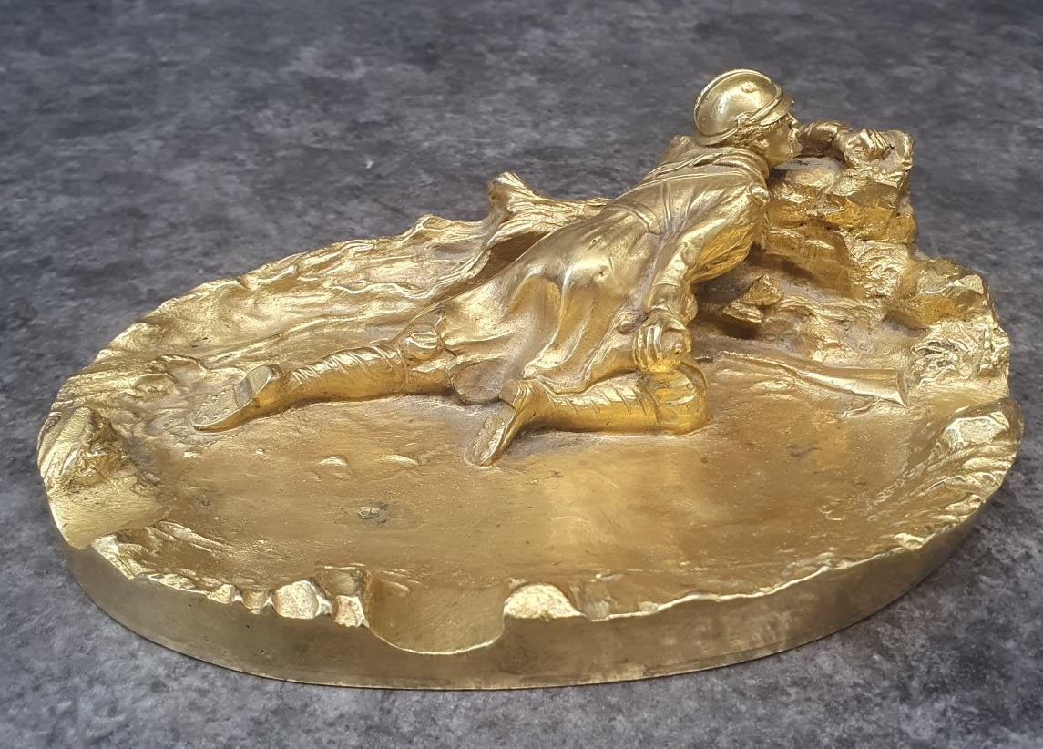 bronze doré signé E HERZIC scène militaire 1ere guerre-photo-3