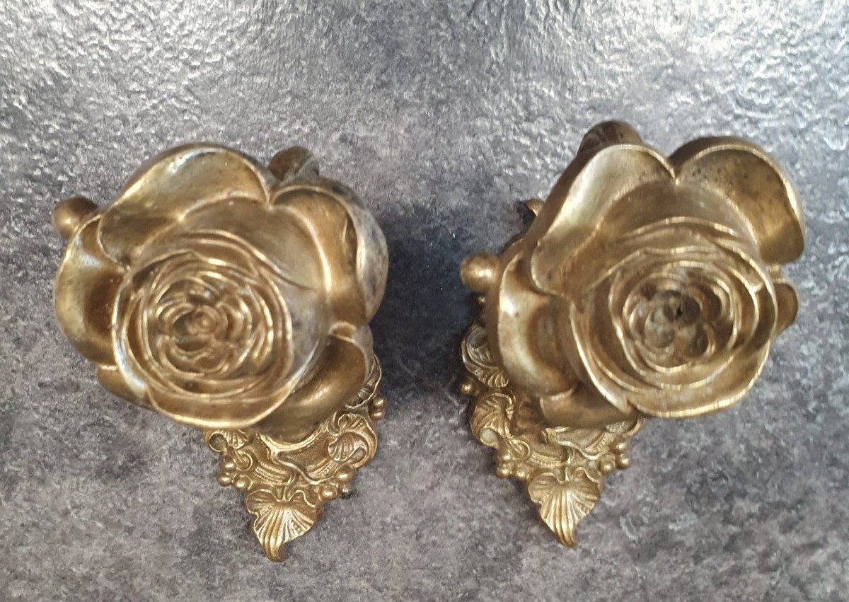 Paire d'embrasse en bronze bouton de rose-photo-2