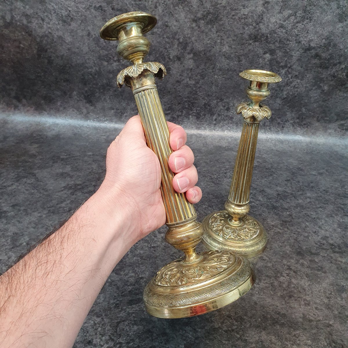 Pair Of Bronze Candleholders-photo-4