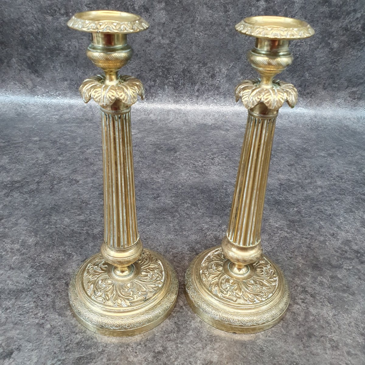 Pair Of Bronze Candleholders-photo-5