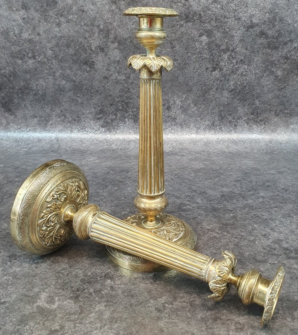 Pair Of Bronze Candleholders