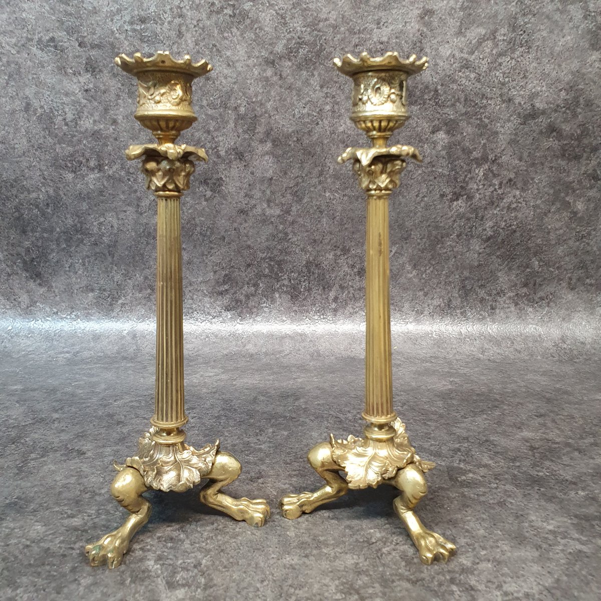 Paire De Bougeoir En Bronze patte de lion-photo-2