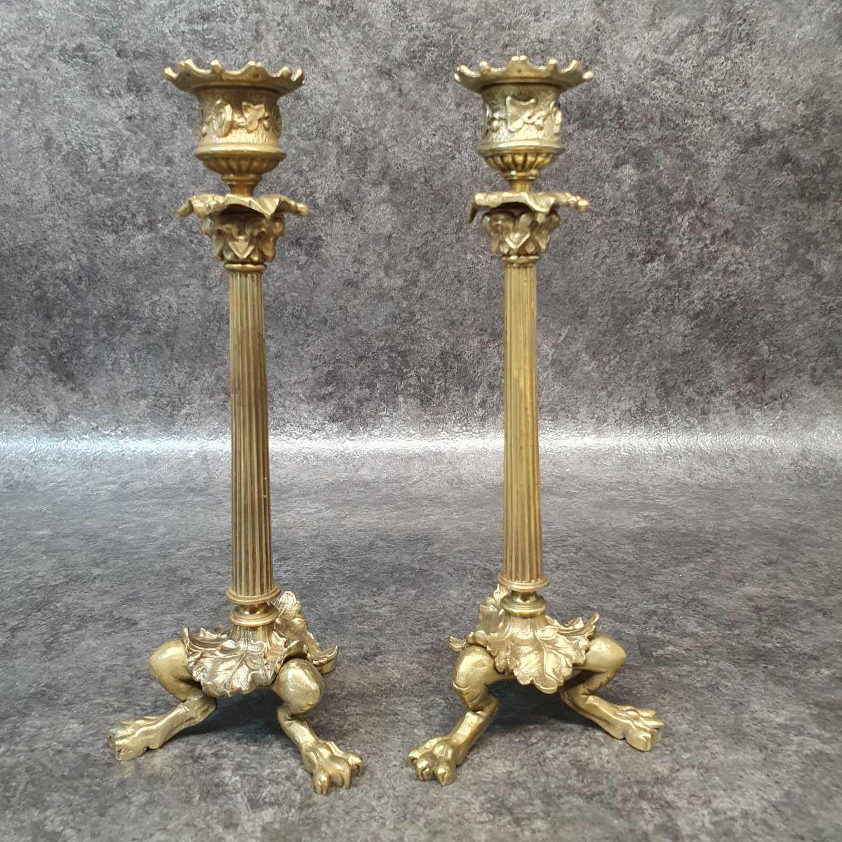 Paire De Bougeoir En Bronze patte de lion-photo-3