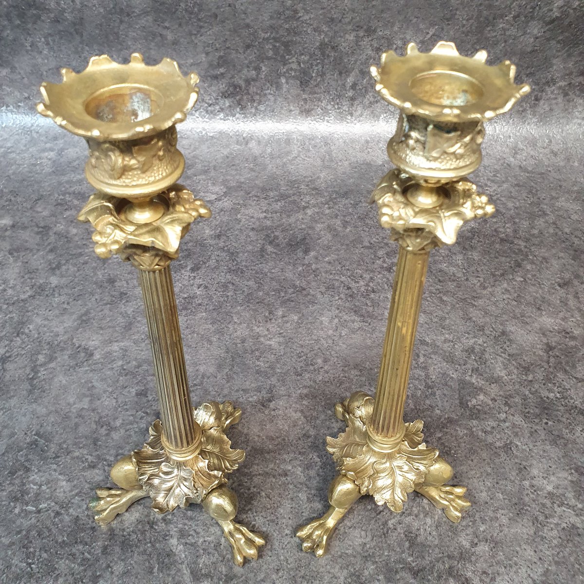 Paire De Bougeoir En Bronze patte de lion-photo-3