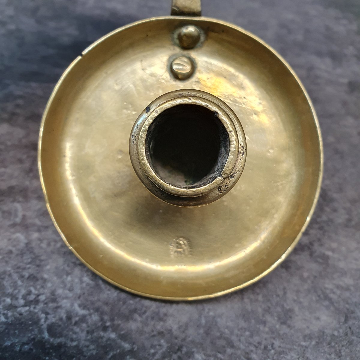 18th-century Folk Art Bronze Handheld Candleholder-photo-2