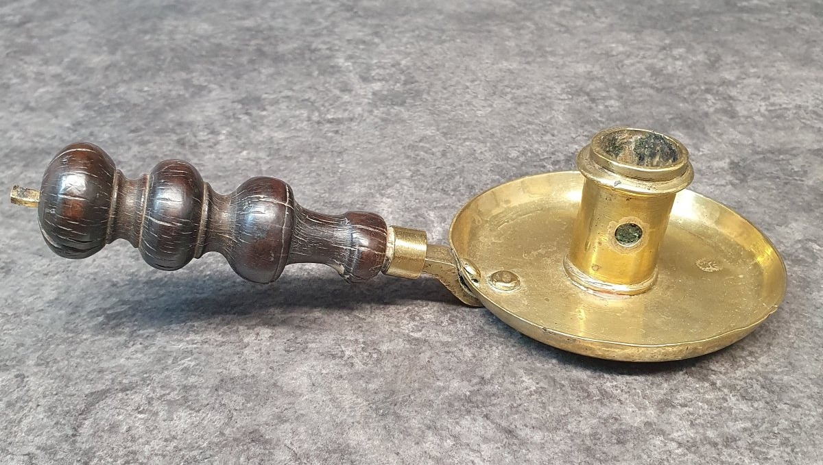 18th-century Folk Art Bronze Handheld Candleholder