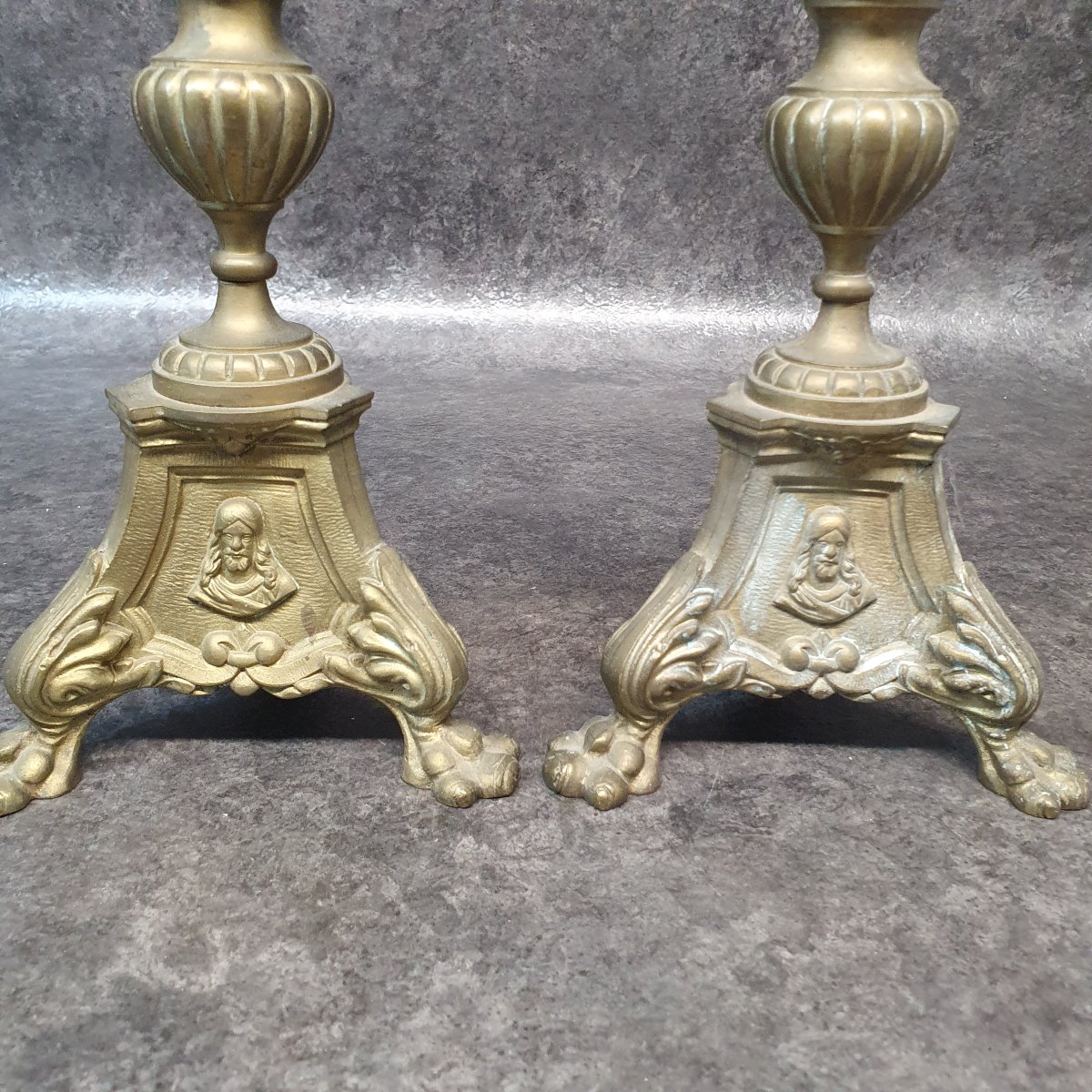 Pair Of 19th-century Religious Candleholders-photo-2