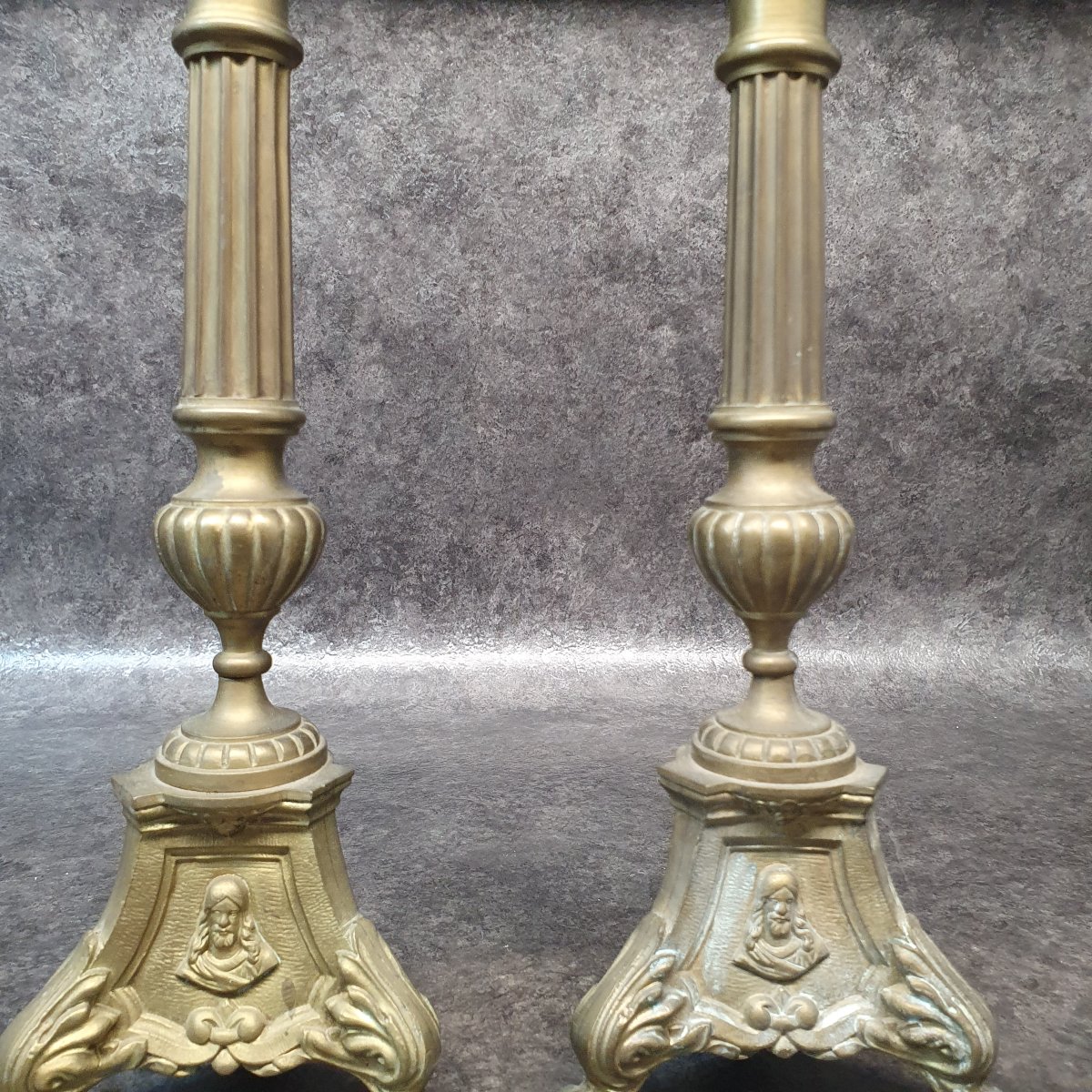 Pair Of 19th-century Religious Candleholders-photo-3