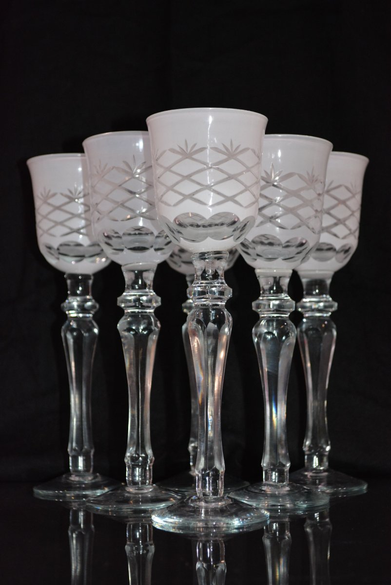 Set Of 6 Large Cut Wine Glasses