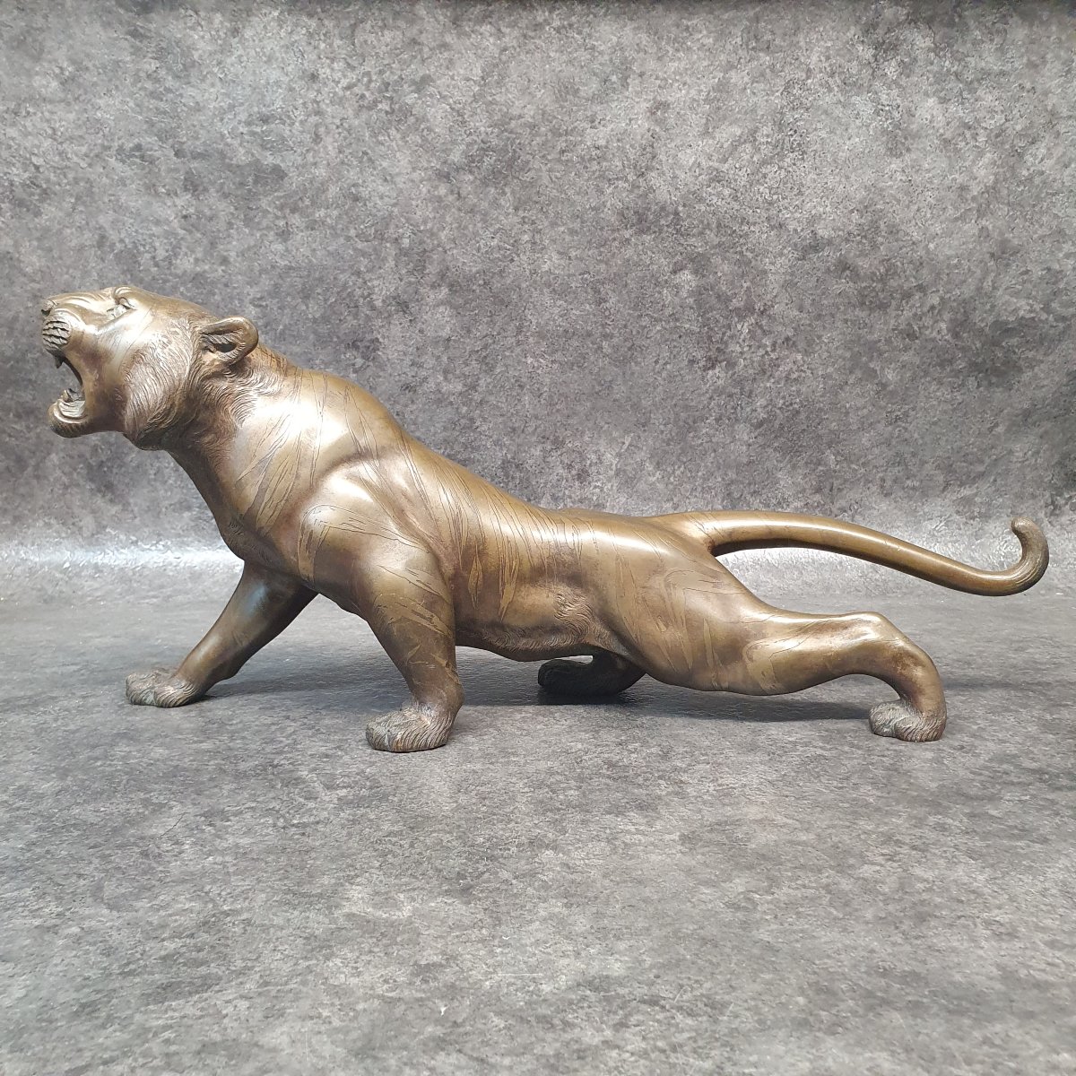Tigre rugissant en Bronze - Japon époque MEIJI-photo-2