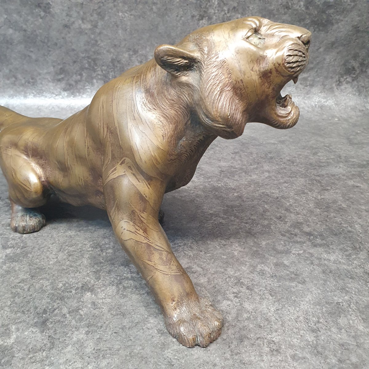 Tigre rugissant en Bronze - Japon époque MEIJI-photo-1