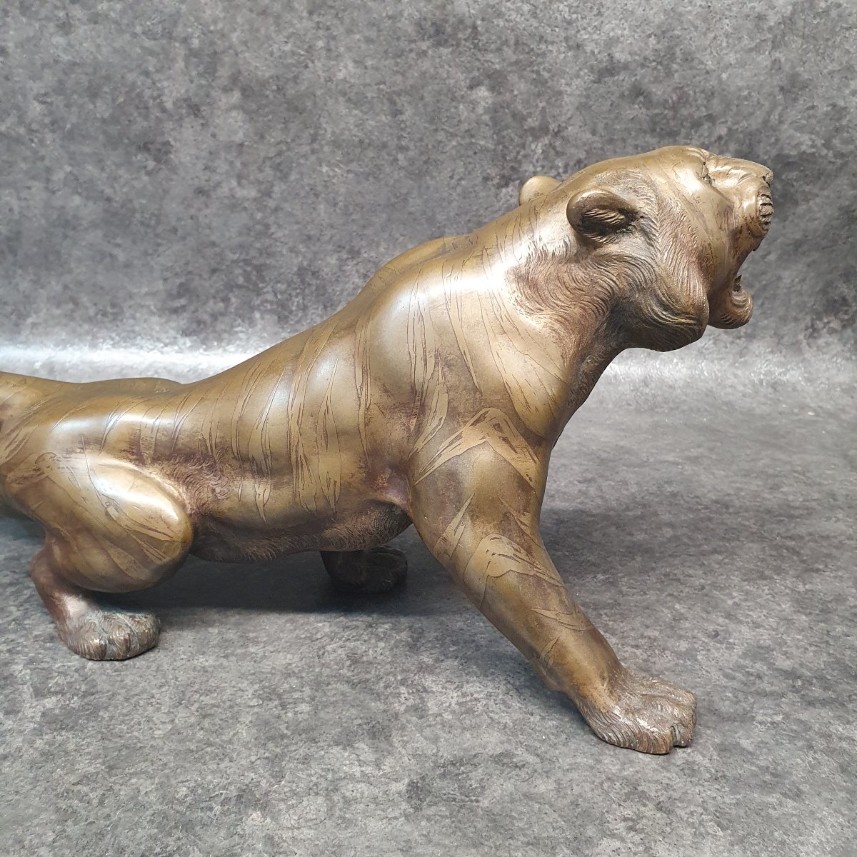 Tigre rugissant en Bronze - Japon époque MEIJI-photo-2