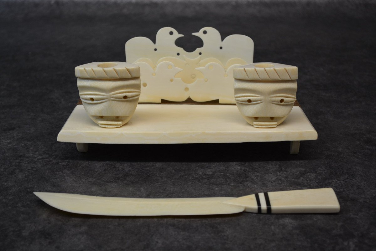 African Letter Holder In Ivory And Ebony