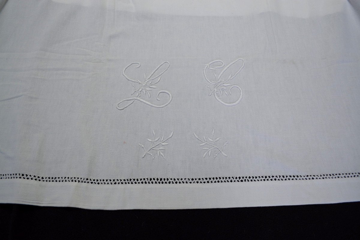 Drap En Lin 2 Personnes Brodé Monogramme L C-photo-3