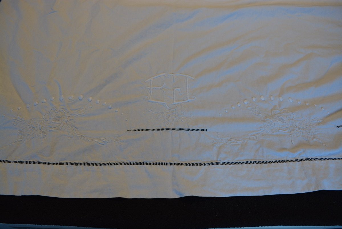 Drap En Lin 2 Personnes Brodé B J 230 X 310-photo-2