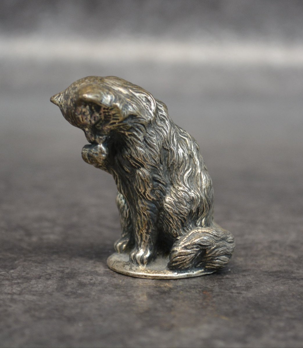 Cat Figurine In Sterling Silver Goldsmith Morand Hallmark Minerva-photo-2