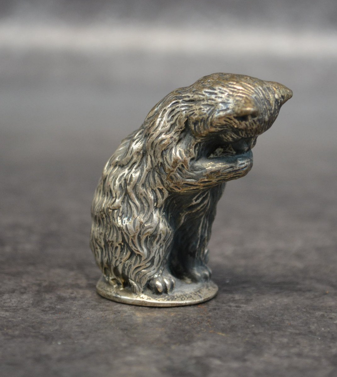 Cat Figurine In Sterling Silver Goldsmith Morand Hallmark Minerva-photo-3