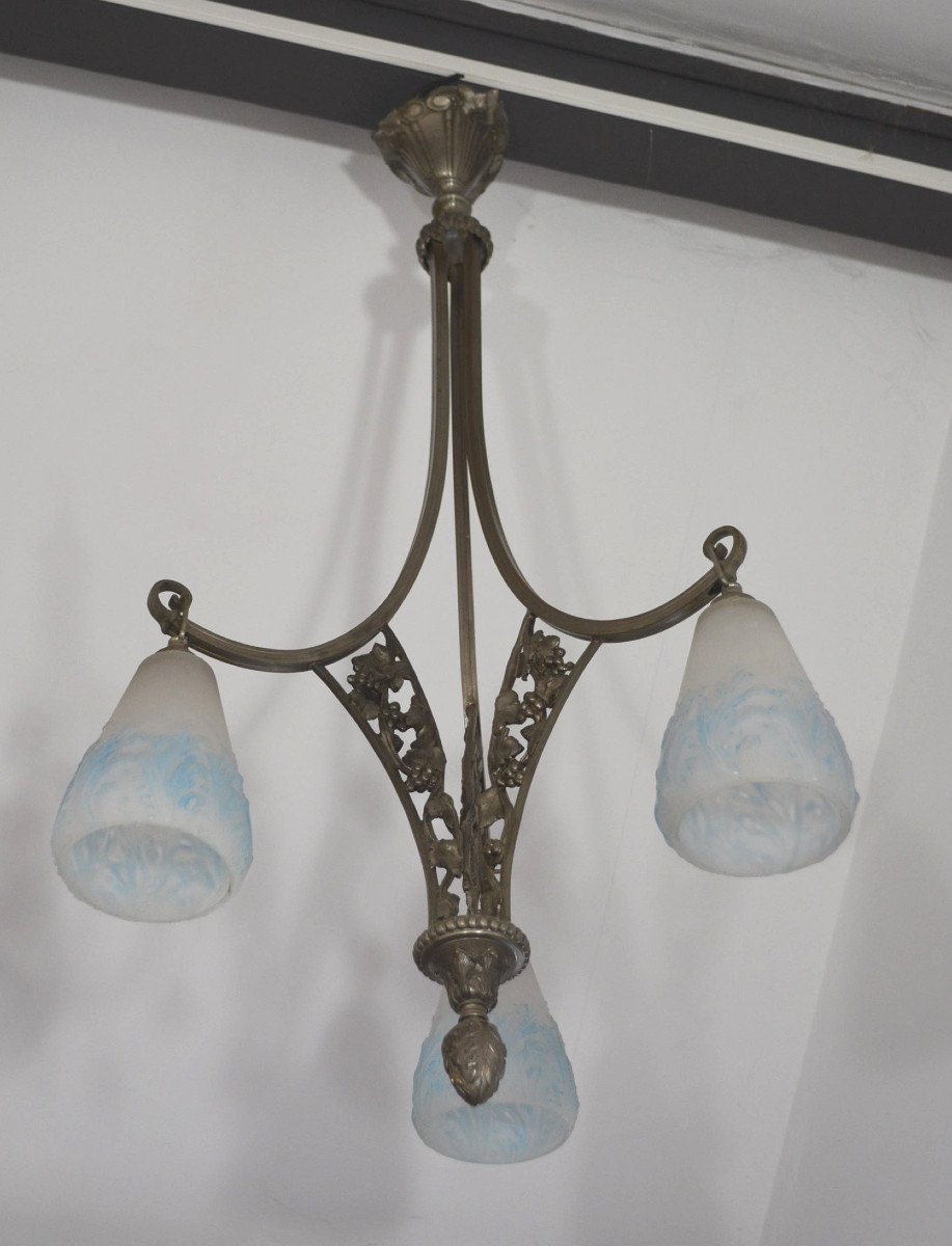 Art Deco Muller Frer Chandelier In Silver Bronze