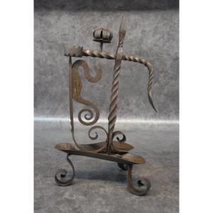 Folk Art Iron Candlestick