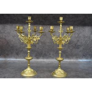 Paire De Candélabre Religieux En Bronze