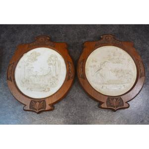 Pair Of Large Biscuit Medallions