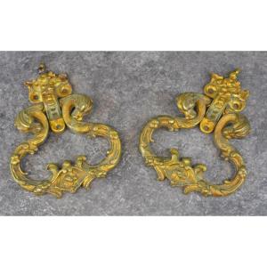 Pair Of Bronze Handles Dragon Decor XIX Eme