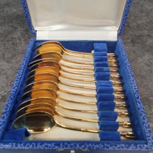 Set Of 12 Small Gold-plated Baker's Coffee Spoons