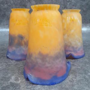 Lot De 3 Tulipes Muller pate de verre 4 Couleurs