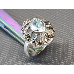 Silver Aquamarine Art Deco Ring