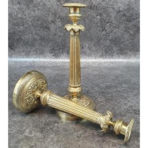 Pair Of Bronze Candleholders
