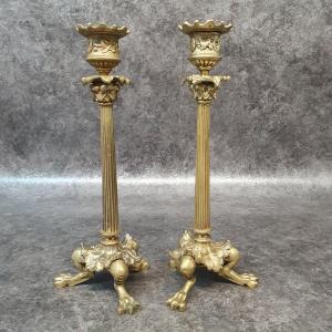 Paire De Bougeoir En Bronze patte de lion