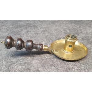 18th-century Folk Art Bronze Handheld Candleholder